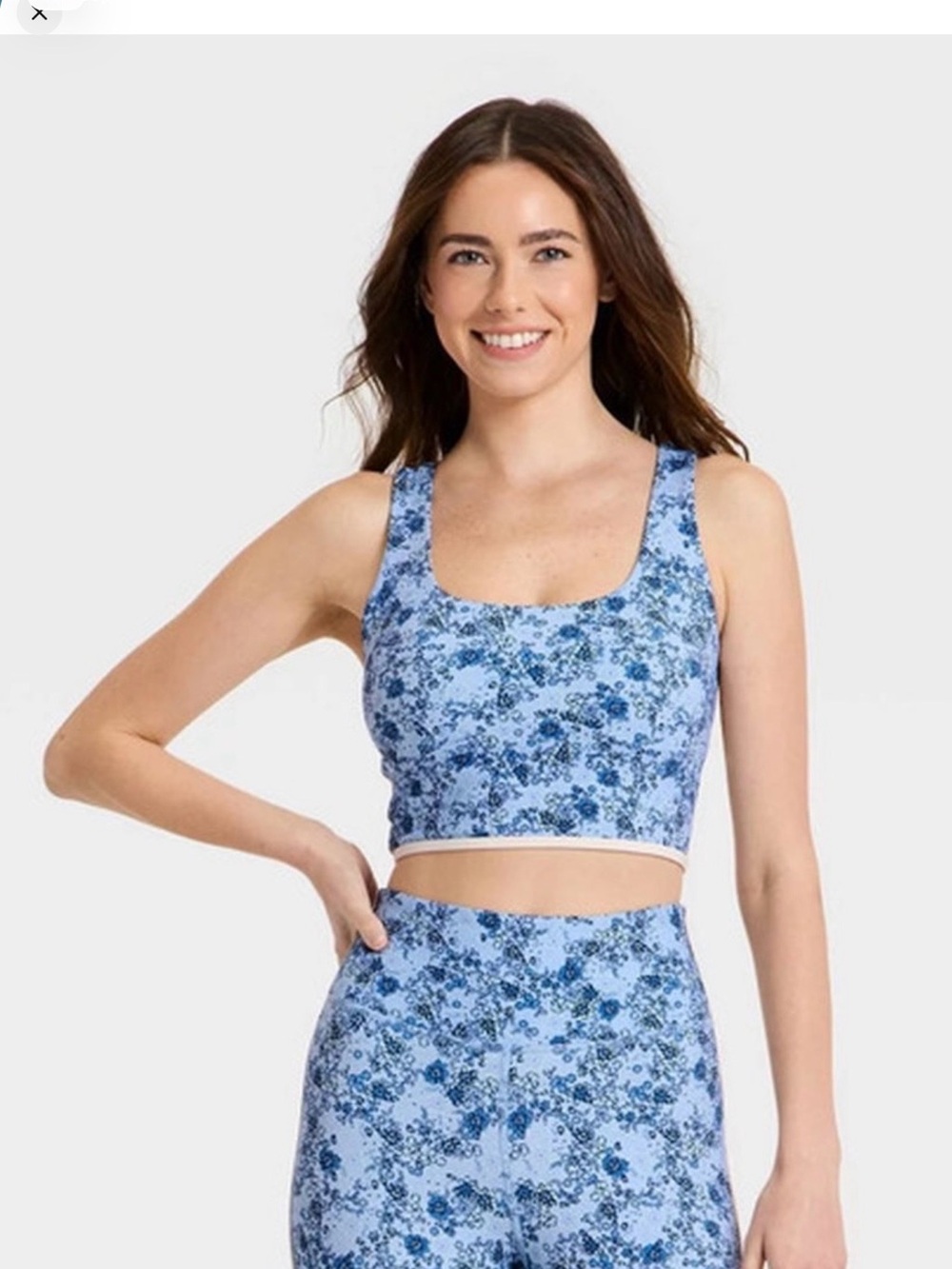 JoyLab Blue Floral Scoop Crop Sports Bra